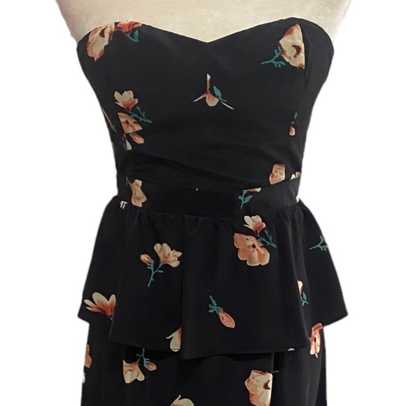 MM Couture black floral print strapless peplum maxi dress Size XS - Picture 2 of 8